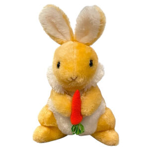 1977 Vintage Gund Bunny Rabbit With Carrot Plush Stuffed Animal Yellow 7"